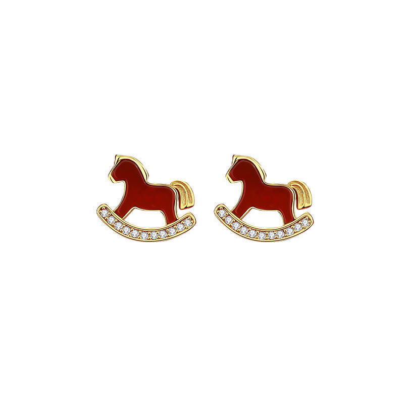 Boucles d'oreilles en argent sterling 925 Buddha Stones, motif Année du Cheval, agate rouge, symbole de confiance - image 3