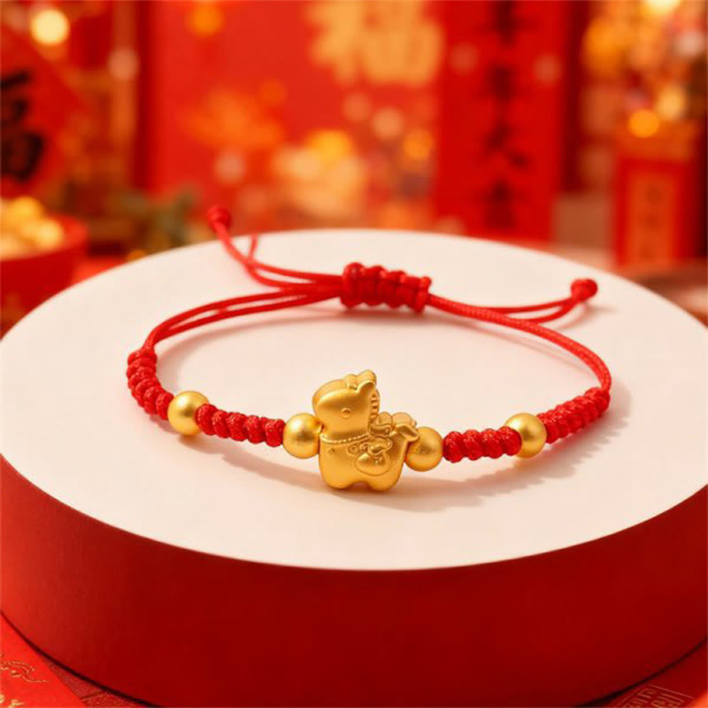 Bracelet de protection en Buddha Stones, symbole chinois de l'année du Cheval, tressé en corde rouge. - Cordon rouge (Tour de poignet : 12-22 cm) - image 0