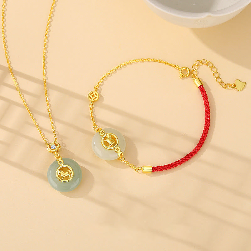 Bracelet en argent sterling 925 avec boucle de paix en jade Hetian et Buddha Stones , année du Cheval, cordon rouge - image 17