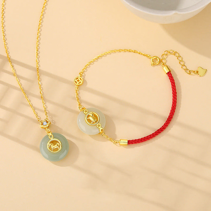 Bracelet en argent sterling 925 avec boucle de paix en jade Hetian et Buddha Stones , année du Cheval, cordon rouge - image 17