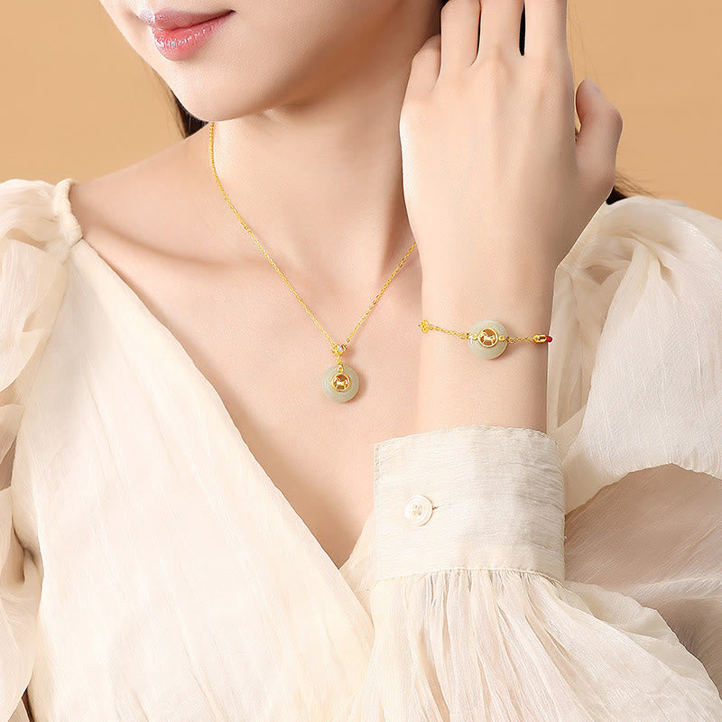 Bracelet en argent sterling 925 avec boucle de paix en jade Hetian et Buddha Stones , année du Cheval, cordon rouge - image 18