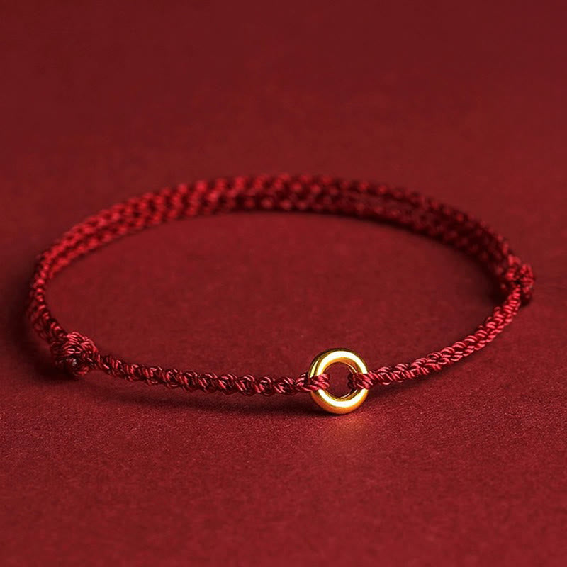 Bracelet de cheville ajustable en cordon tressé avec boucle de paix et Buddha Stones - Cheville rouge foncé - image 0