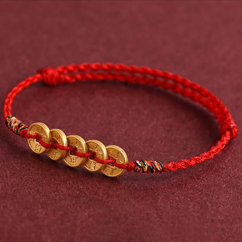 Bracelet de cheville de protection en corde tressée avec cinq pièces de cuivre et Buddha Stones - image 2