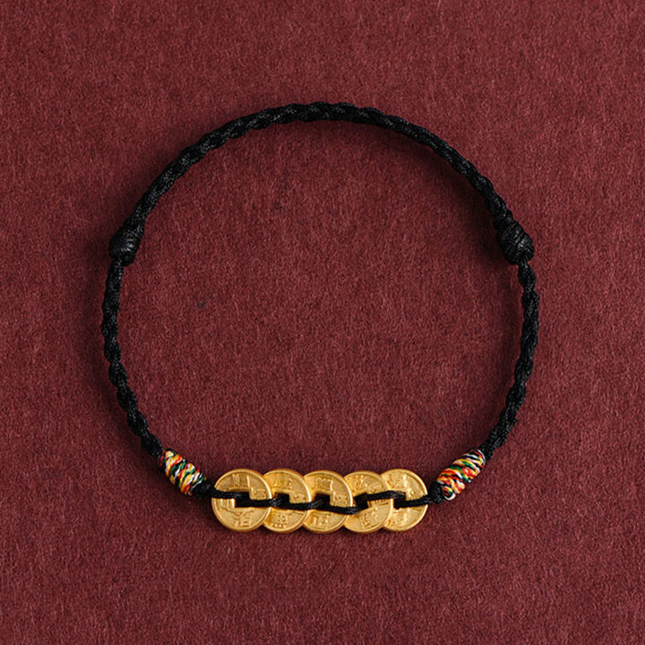 Bracelet de cheville de protection en corde tressée avec cinq pièces de cuivre et Buddha Stones - Cheville noire - image 10