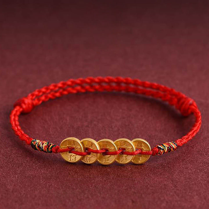 Bracelet de cheville de protection en corde tressée avec cinq pièces de cuivre et Buddha Stones - image 0