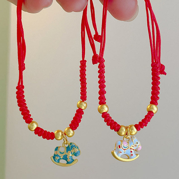 Bracelet porte-bonheur en cuivre et fil rouge, orné de Buddha Stones et du signe chinois du Cheval (Année du Cheval). - image 6