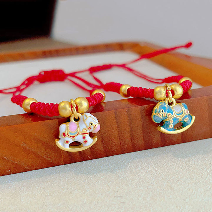 Bracelet ajustable en cuivre rouge avec Buddha Stones, petit bracelet porte-bonheur année du Cheval et cordon rouge. - image 3