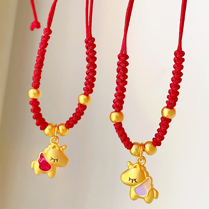 Bracelet en cuivre tressé rouge avec Buddha Stones et fil rouge, année du Cheval - image 2