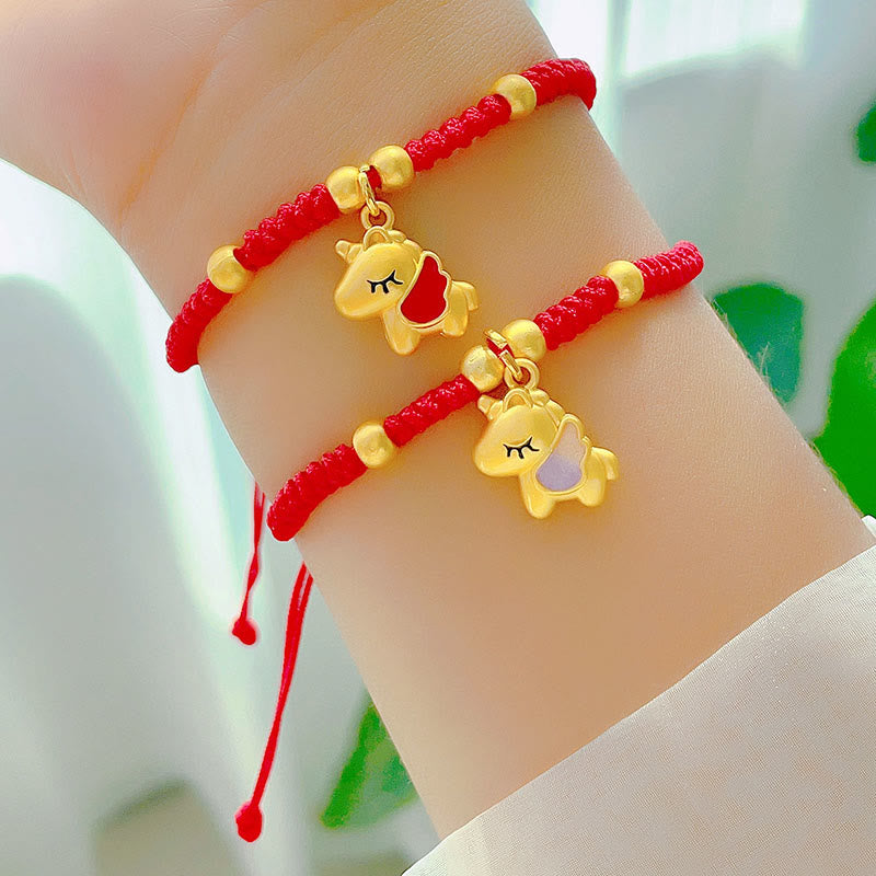 Bracelet en cuivre tressé rouge avec Buddha Stones et fil rouge, année du Cheval - image 3
