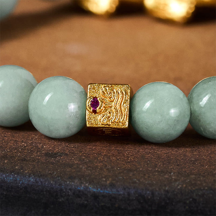 Bracelet de perles de jade porte-bonheur et prospérité avec breloque Pi Xiu dorée en Buddha Stones - image 6