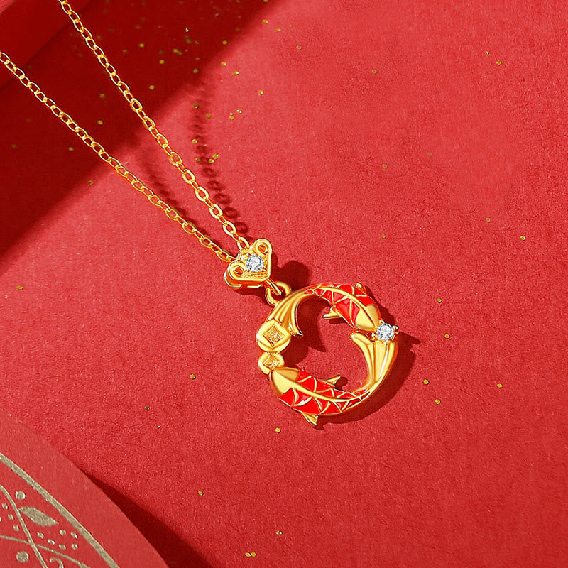 Bracelet en argent sterling 925 plaqué or 18 carats avec motif de carpe koï et cordon rouge cinabre, orné de Buddha Stones. - Collier de poissons koi dorés - image 12