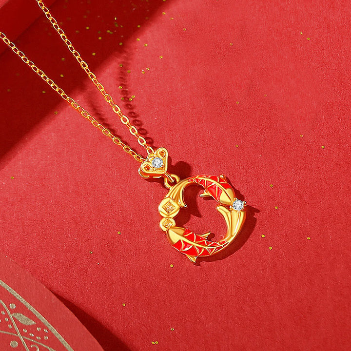 Bracelet en argent sterling 925 plaqué or 18 carats avec motif de carpe koï et cordon rouge cinabre, orné de Buddha Stones. - Collier de poissons koi dorés - image 12