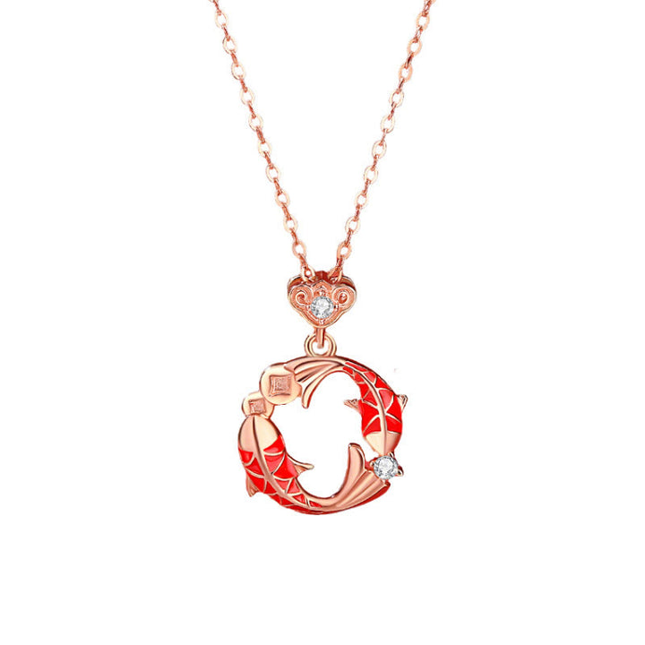 Collier pendentif double carpe koï en argent sterling 925 plaqué or 18 carats et pierres de Buddha Stones - image 2