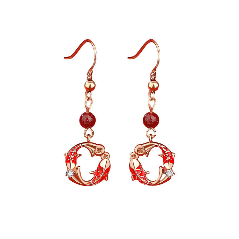 Buddha Stones Boucles d'oreilles de protection en argent sterling 925 plaqué or 18 carats, motif de carpe koï - image 2