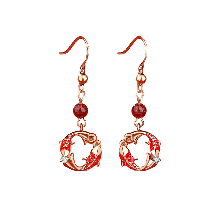 Buddha Stones Boucles d'oreilles de protection en argent sterling 925 plaqué or 18 carats, motif de carpe koï - image 2