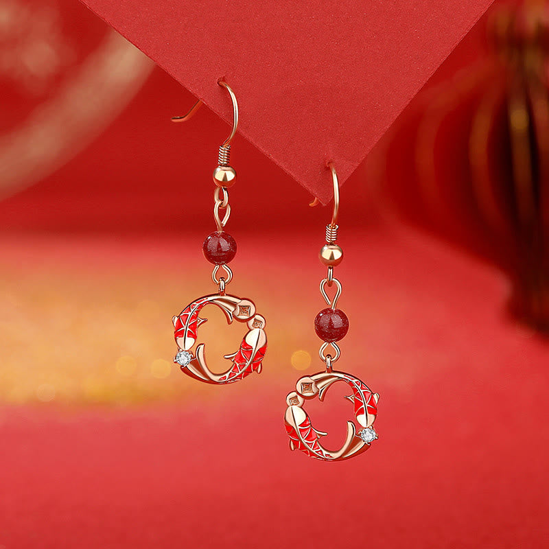 Buddha Stones Boucles d'oreilles de protection en argent sterling 925 plaqué or 18 carats, motif de carpe koï - Boucles d'oreilles en forme de poisson koi - image 0