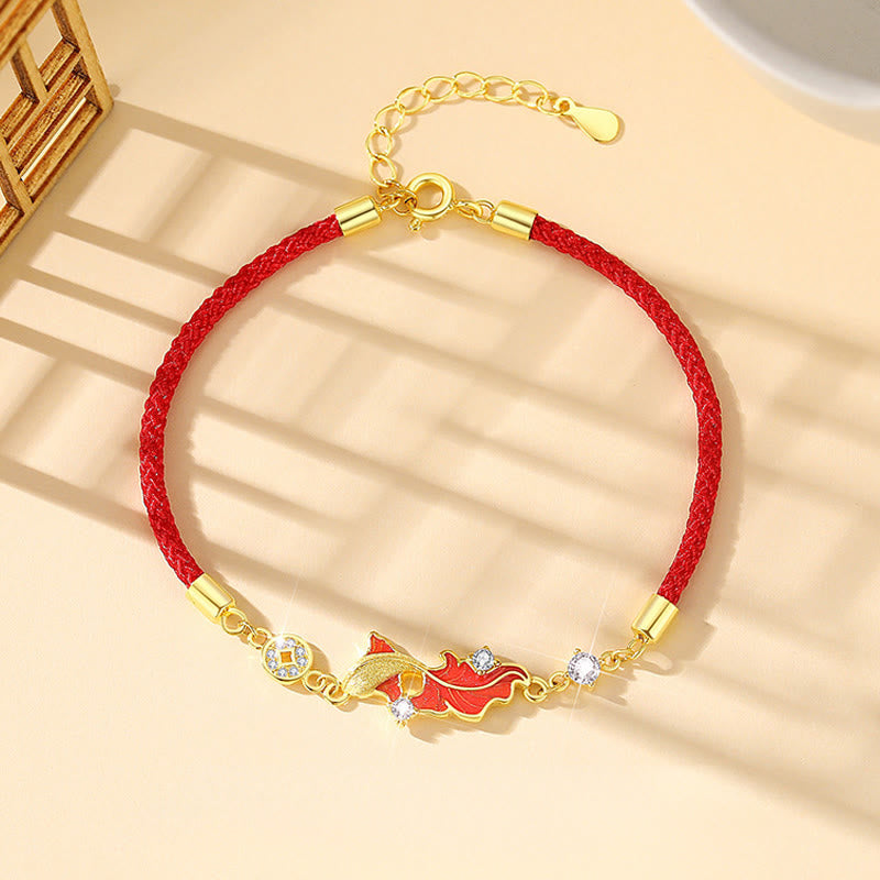 Bracelet de bénédiction en argent sterling 925 avec motif de carpe koï et cordon rouge, orné de Buddha Stones - Bracelet poisson koi - image 1
