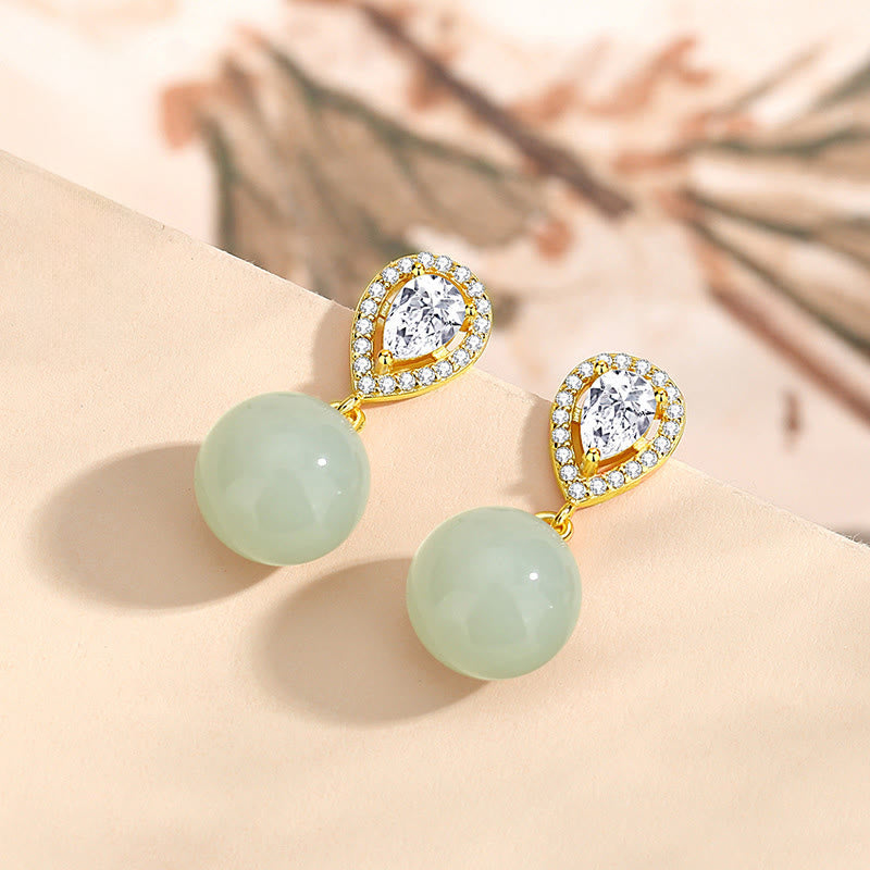 Buddha Stones Boucles d'oreilles en argent sterling 925 avec perle de jade Hetian et motif goutte d'eau, symbole de prospérité - image 2