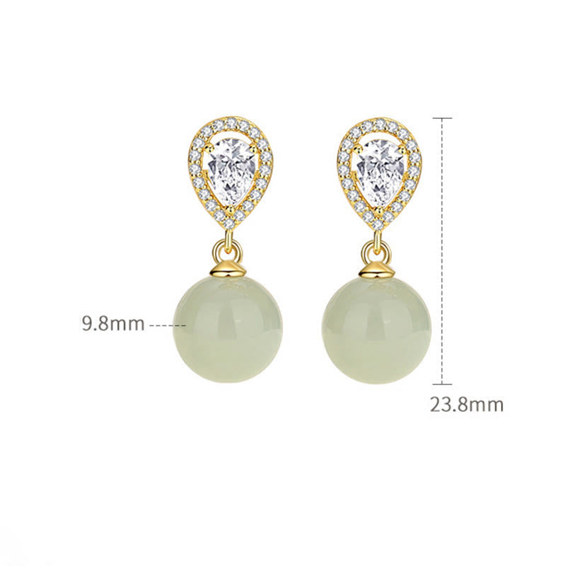 Buddha Stones Boucles d'oreilles en argent sterling 925 avec perle de jade Hetian et motif goutte d'eau, symbole de prospérité - image 4