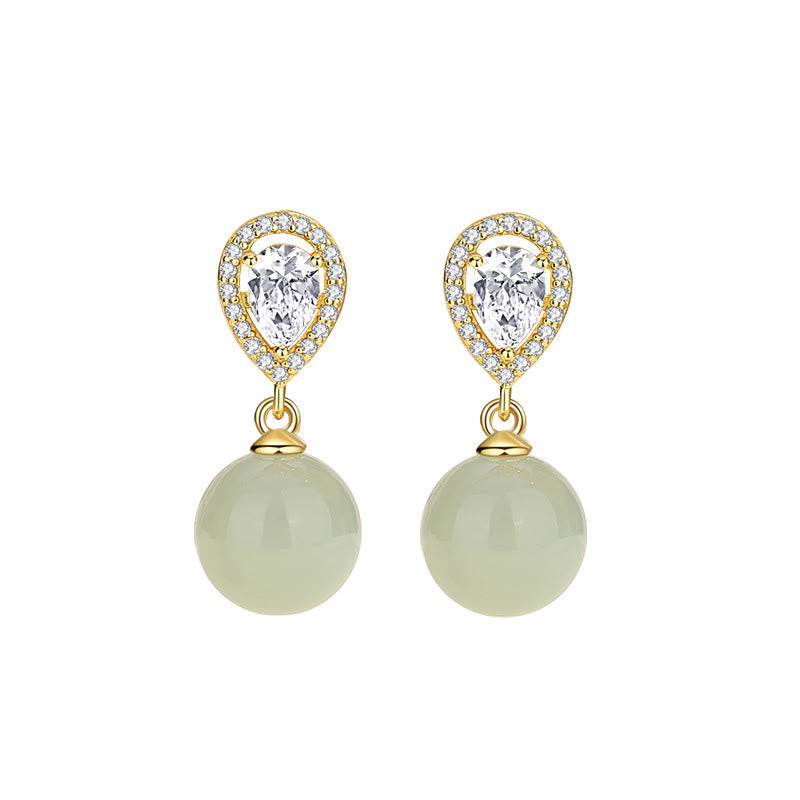 Buddha Stones Boucles d'oreilles en argent sterling 925 avec perle de jade Hetian et motif goutte d'eau, symbole de prospérité - image 5