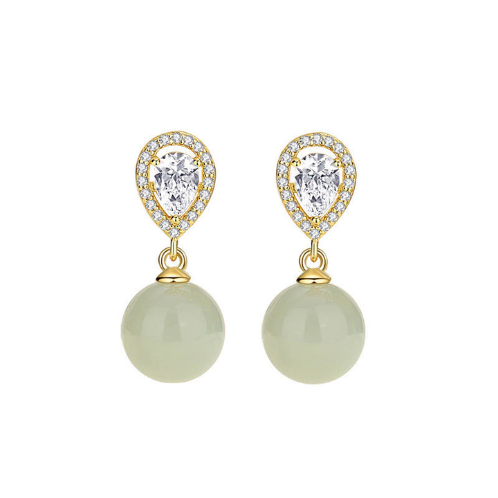 Buddha Stones Boucles d'oreilles en argent sterling 925 avec perle de jade Hetian et motif goutte d'eau, symbole de prospérité - image 5