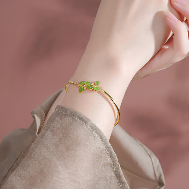 Bracelet jonc de protection en jaspe vert gravé de feuilles et orné de Buddha Stones, en argent sterling 925. - image 5