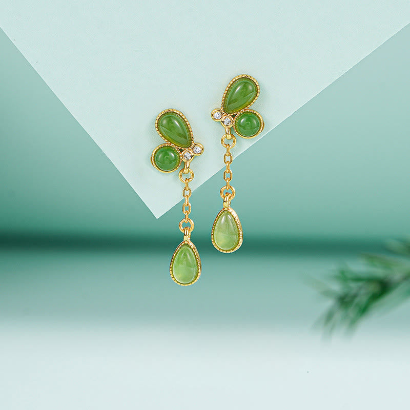 Boucles d'oreilles équilibre en argent sterling 925 et jaspe vert, motif feuille, avec Buddha Stones - image 0