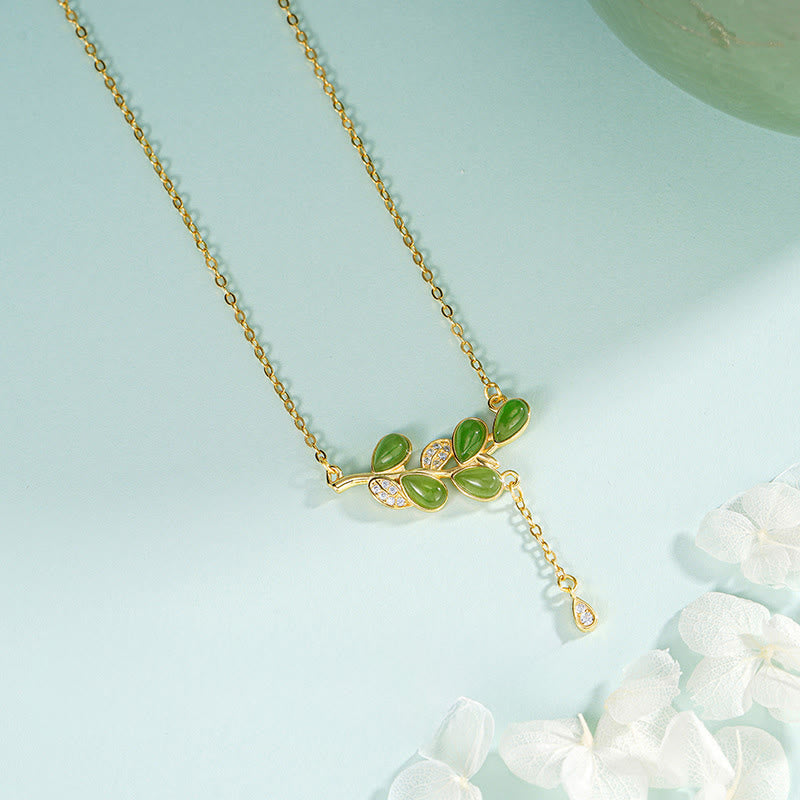 Collier de protection en jaspe vert, orné de feuilles et de pompons, avec Buddha Stones et argent sterling 925. - image 2