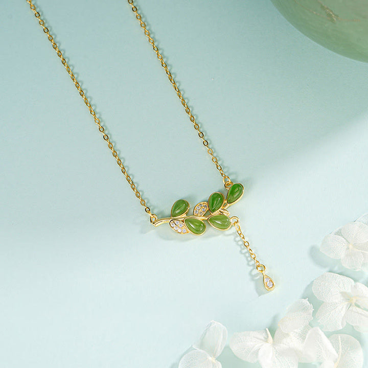 Collier de protection en jaspe vert, orné de feuilles et de pompons, avec Buddha Stones et argent sterling 925. - image 2