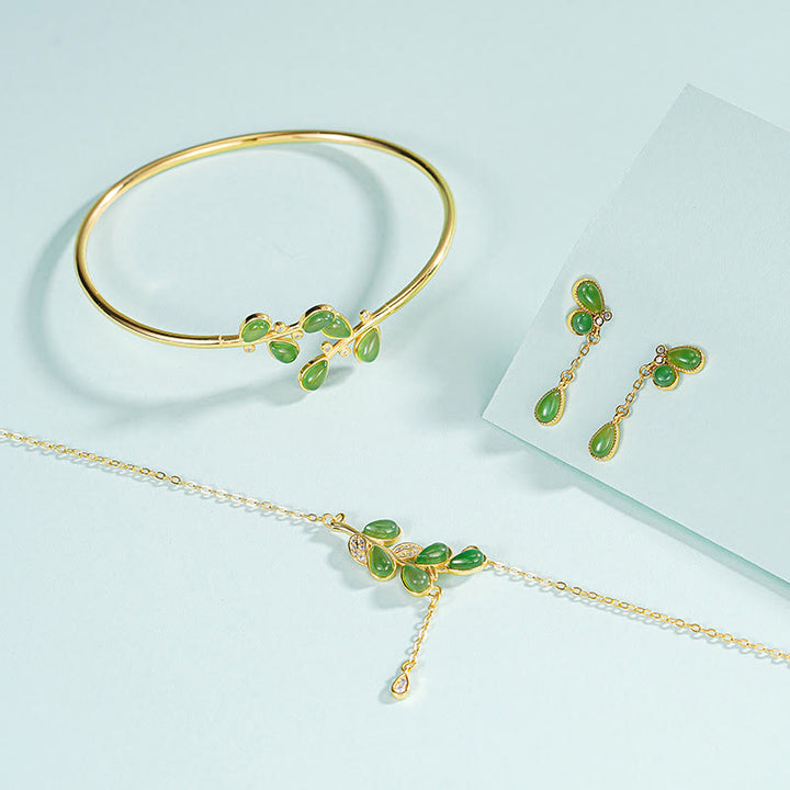 Bracelet jonc de protection en jaspe vert gravé de feuilles et orné de Buddha Stones, en argent sterling 925. - image 20