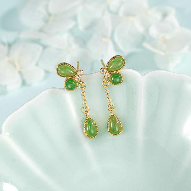 Boucles d'oreilles équilibre en argent sterling 925 et jaspe vert, motif feuille, avec Buddha Stones - Boucles d'oreilles en argent sterling 925 - image 1