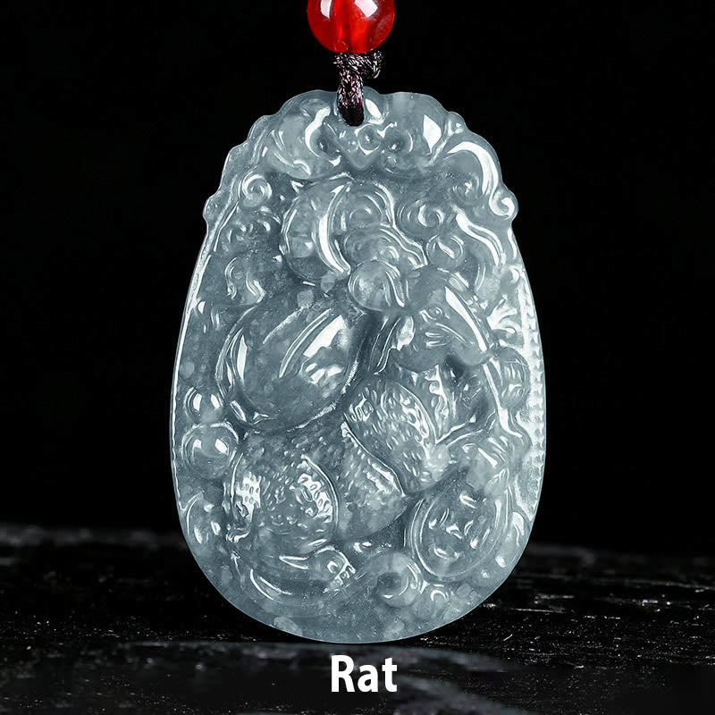 Collier pendentif en corde porte-bonheur en jade avec Buddha Stones et signe du zodiaque chinois, année du cheval - Rat - image 6
