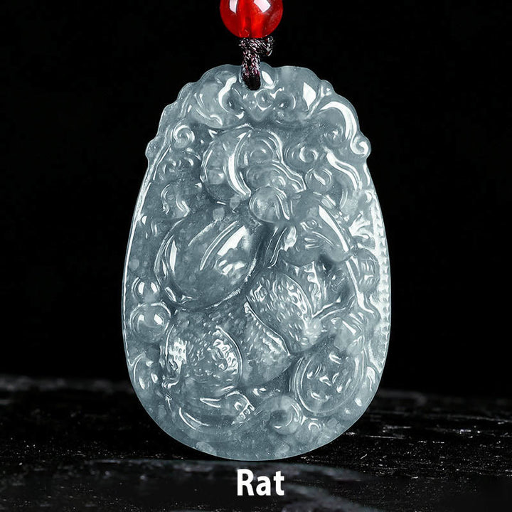 Collier pendentif en corde porte-bonheur en jade avec Buddha Stones et signe du zodiaque chinois, année du cheval - Rat - image 6