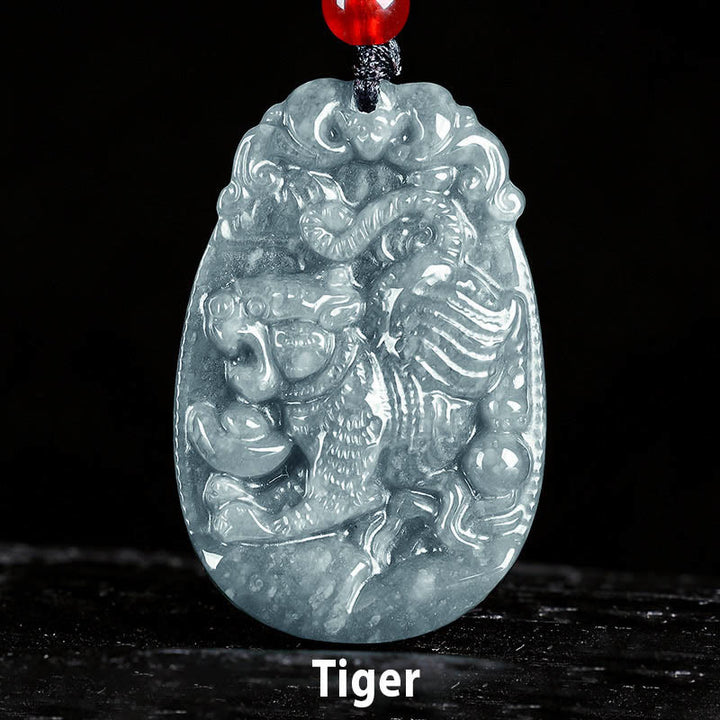 Collier pendentif en corde porte-bonheur en jade avec Buddha Stones et signe du zodiaque chinois, année du cheval - Tigre - image 12