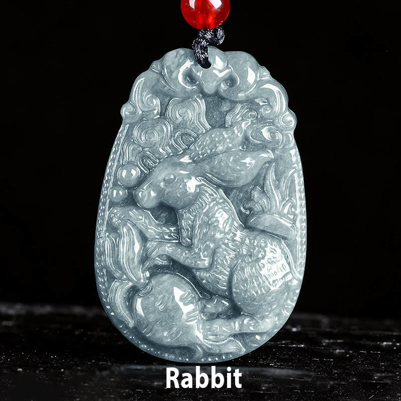 Collier pendentif en corde porte-bonheur en jade avec Buddha Stones et signe du zodiaque chinois, année du cheval - Lapin - image 13