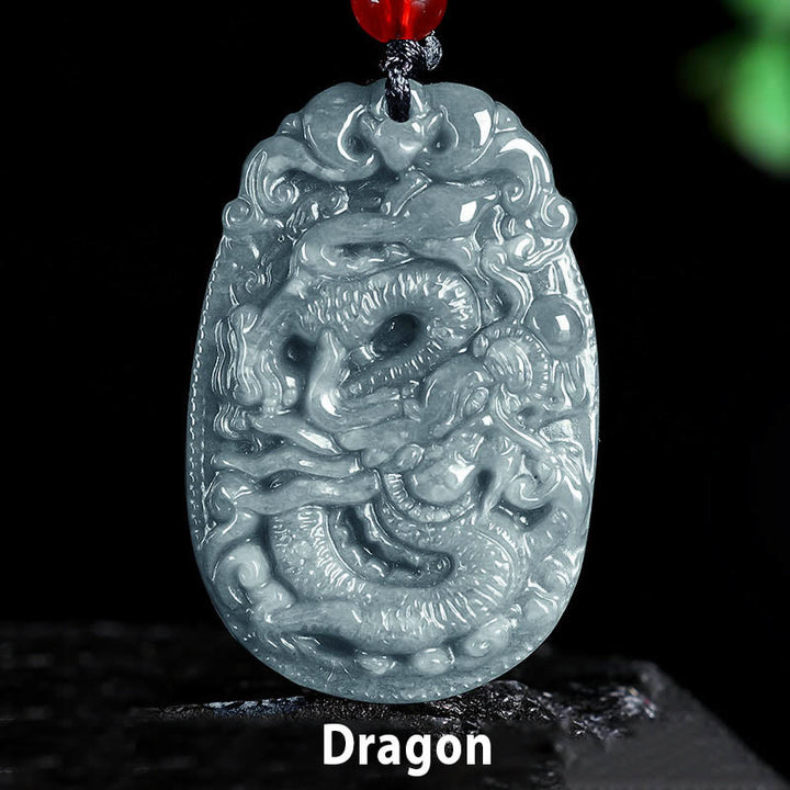 Collier pendentif en corde porte-bonheur en jade avec Buddha Stones et signe du zodiaque chinois, année du cheval - Dragon - image 14