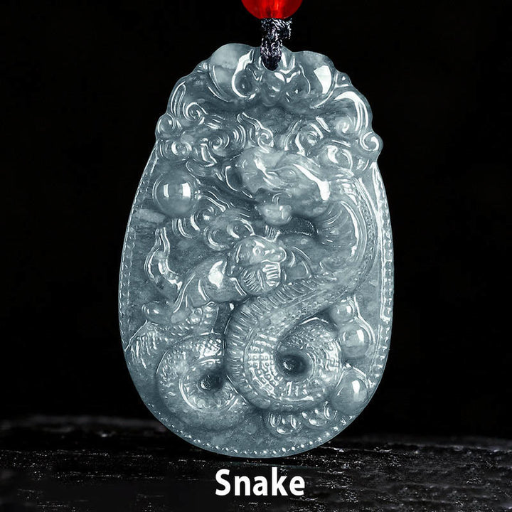 Collier pendentif en corde porte-bonheur en jade avec Buddha Stones et signe du zodiaque chinois, année du cheval - Serpent - image 15