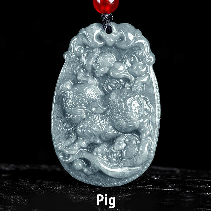 Collier pendentif en corde porte-bonheur en jade avec Buddha Stones et signe du zodiaque chinois, année du cheval - Cochon - image 21