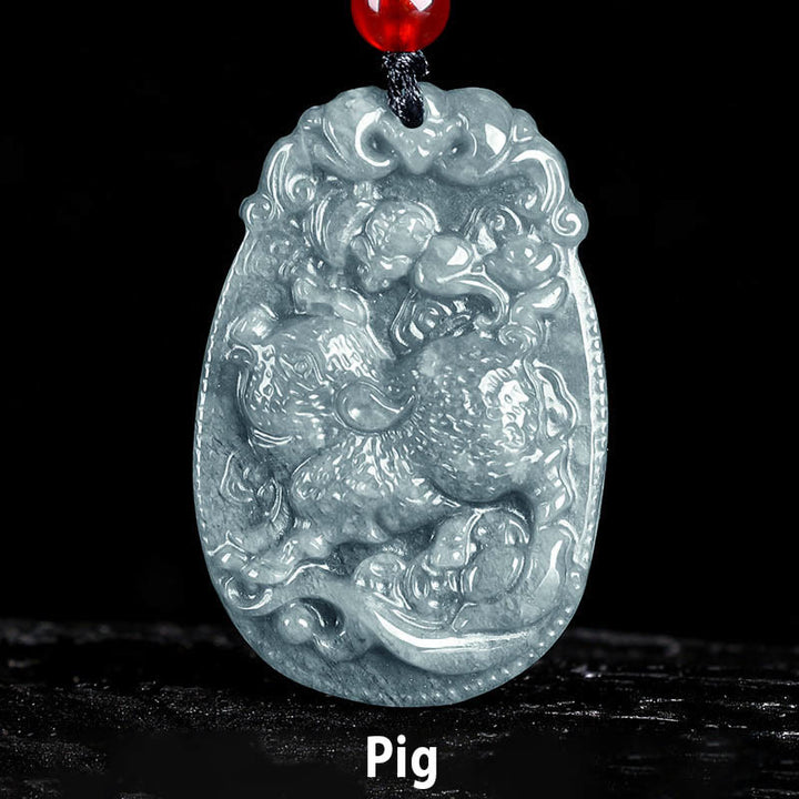 Collier pendentif en corde porte-bonheur en jade avec Buddha Stones et signe du zodiaque chinois, année du cheval - Cochon - image 21