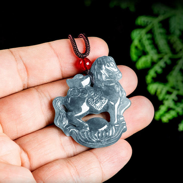 Collier pendentif en corde de jade de lingot de chance et de prospérité de l'année du cheval de Buddha Stones - image 8