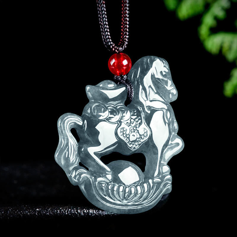 Collier pendentif en corde de jade de lingot de chance et de prospérité de l'année du cheval de Buddha Stones - image 1