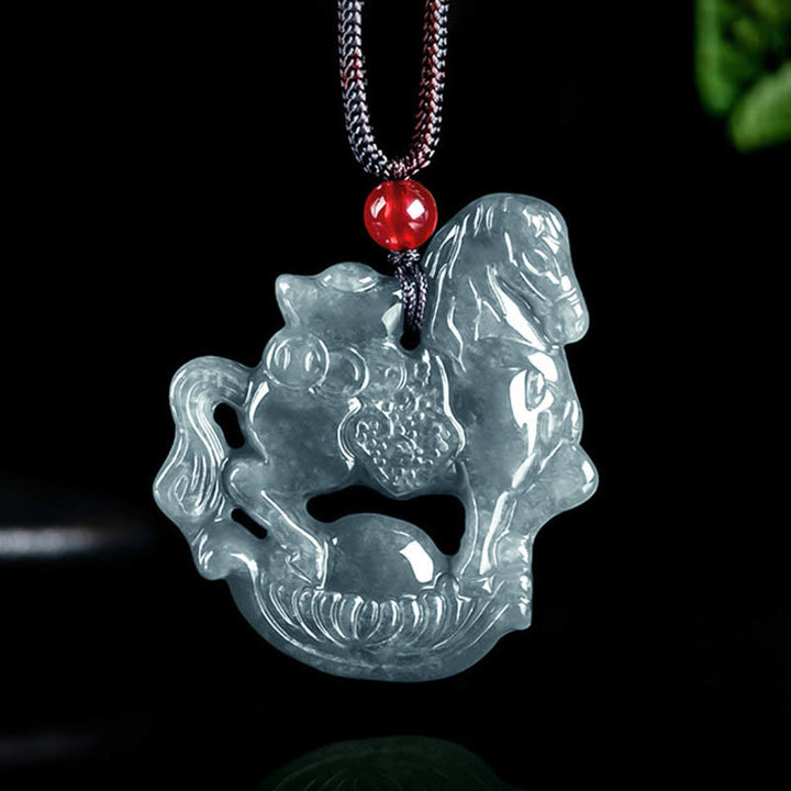 Collier pendentif en corde de jade de lingot de chance et de prospérité de l'année du cheval de Buddha Stones - Cheval - image 0