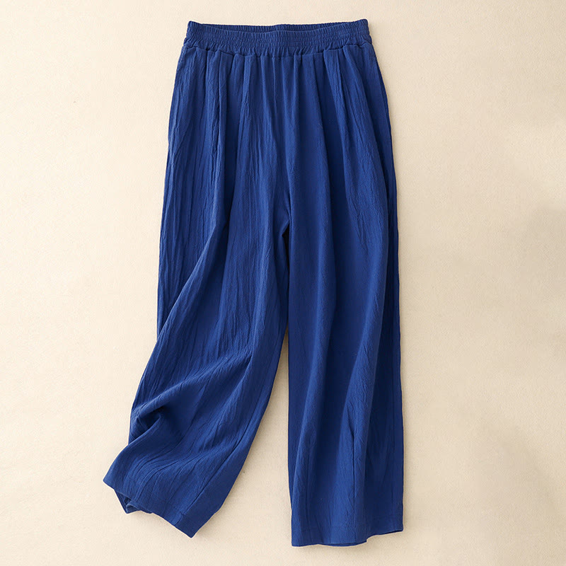 Pantalon harem femme Buddha Stones Commute, couleur unie, taille élastique, coton, longueur 7-8, avec poches - image 4