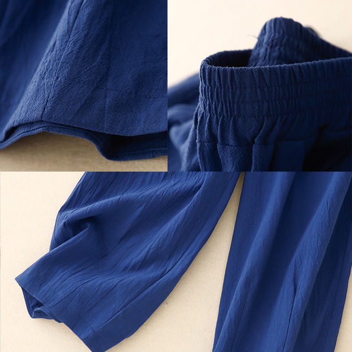 Pantalon harem femme Buddha Stones Commute, couleur unie, taille élastique, coton, longueur 7-8, avec poches - image 9