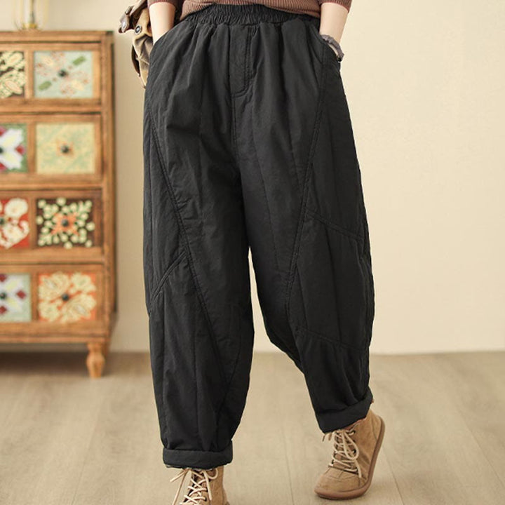 Pantalon harem thermique à taille haute en coton uni Buddha Stones pour femme, avec poches et poches - image 8