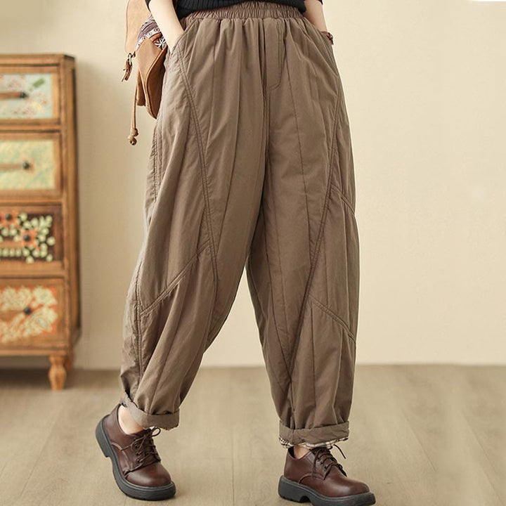 Pantalon harem thermique à taille haute en coton uni Buddha Stones pour femme, avec poches et poches - image 12