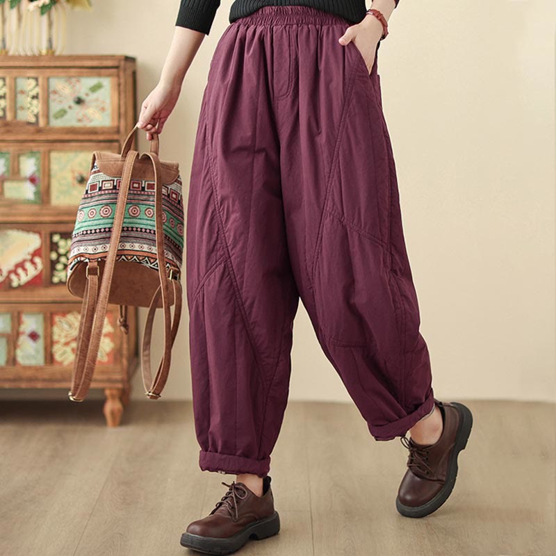 Pantalon harem thermique à taille haute en coton uni Buddha Stones pour femme, avec poches et poches - image 22