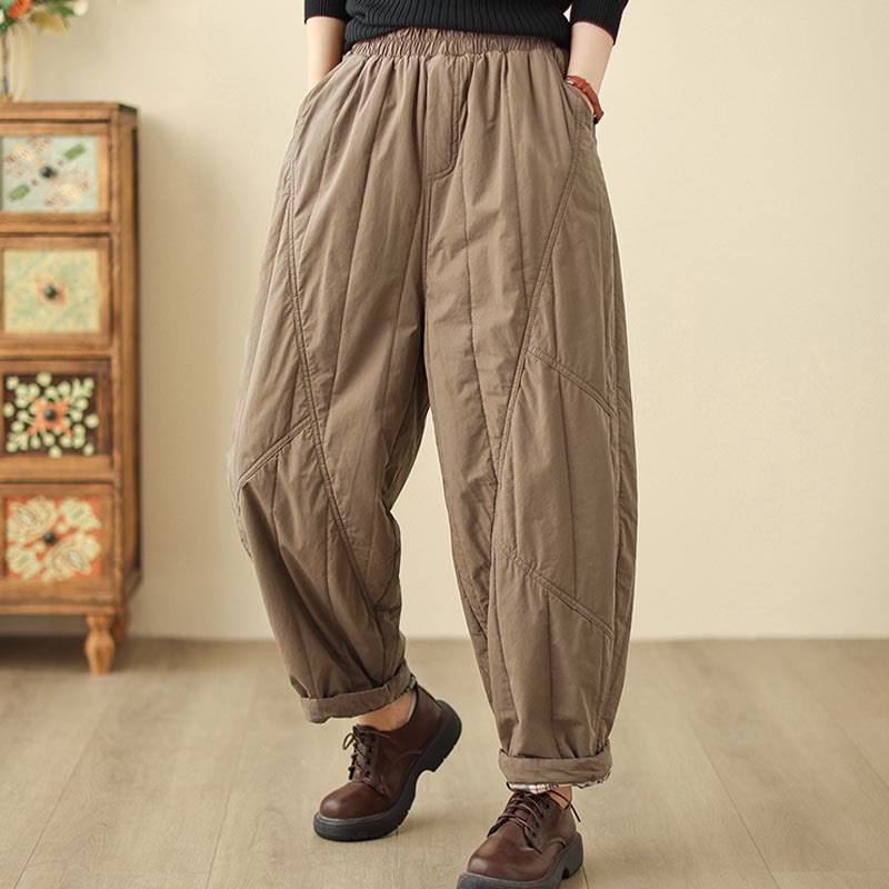 Pantalon harem thermique à taille haute en coton uni Buddha Stones pour femme, avec poches et poches - image 11