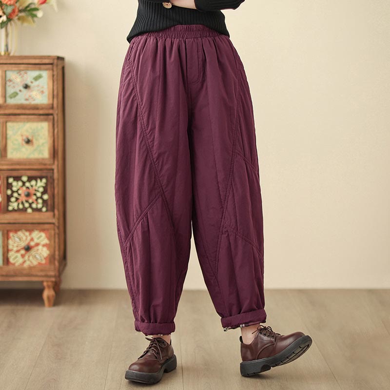 Pantalon harem thermique à taille haute en coton uni Buddha Stones pour femme, avec poches et poches - Magenta foncé - US8-10，UK/AU12-14，EU40-42 (2XL) - image 21