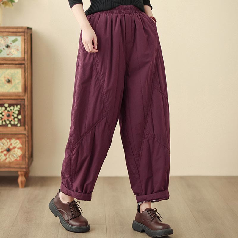 Pantalon harem thermique à taille haute en coton uni Buddha Stones pour femme, avec poches et poches - image 24